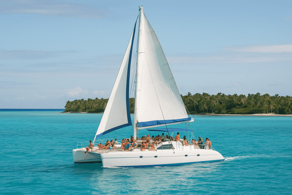 Tour en catamarán de Caribbean Saona navegando por las cristalinas aguas que rodean Isla Saona.