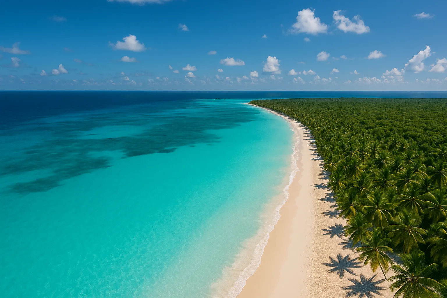 Vista aérea de las playas paradisíacas en República Dominicana en Isla Saona con aguas cristalinas turquesas