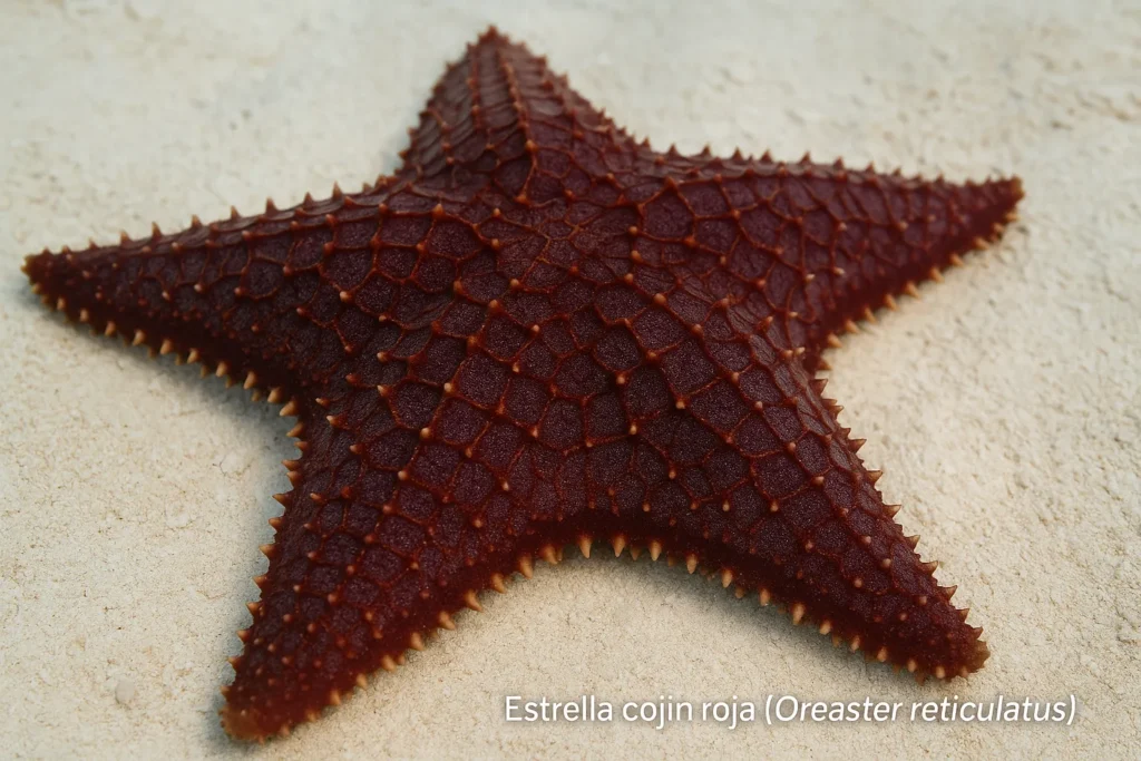 Oreaster reticulatus estrella cojín detalle underwater Caribe dominicano