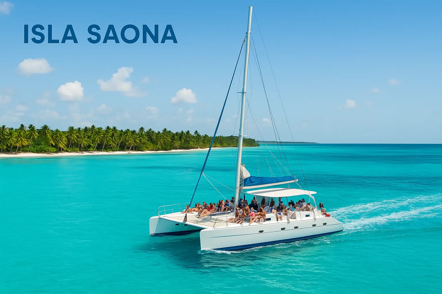 Excursión a Isla Saona en catamarán con Caribbean Saona navegando por aguas cristalinas