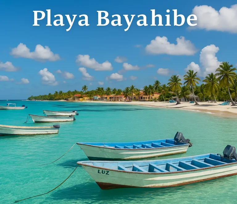 Playa de Bayahibe con aguas cristalinas, arena blanca y casas coloridas - qué hacer en Bayahibe República Dominicana
