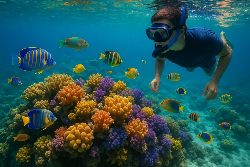 Snorkeling en Isla Catalina con arrecifes de coral y peces tropicales del Caribe