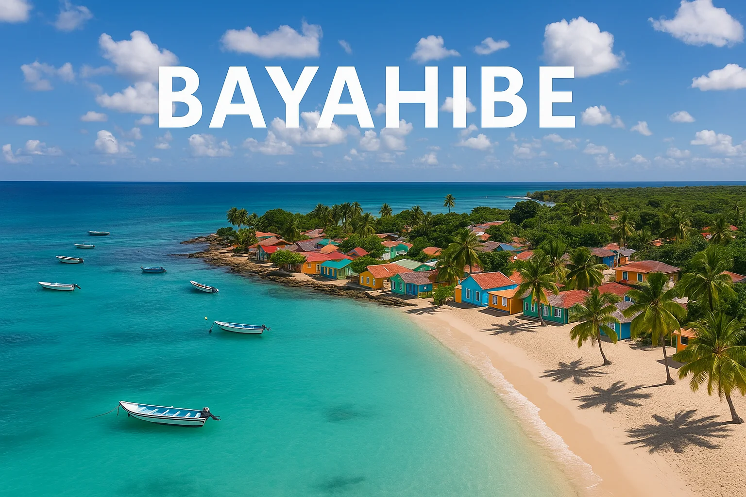 Vista aérea de Bayahibe pueblo pesquero República Dominicana con playas paradisíacas y aguas cristalinas del Caribe