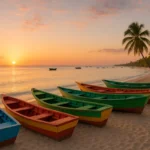 Vista de los botes de pesca en la playa de Bayahibe, una de las cosas que hacer antes del tour a Isla Saona