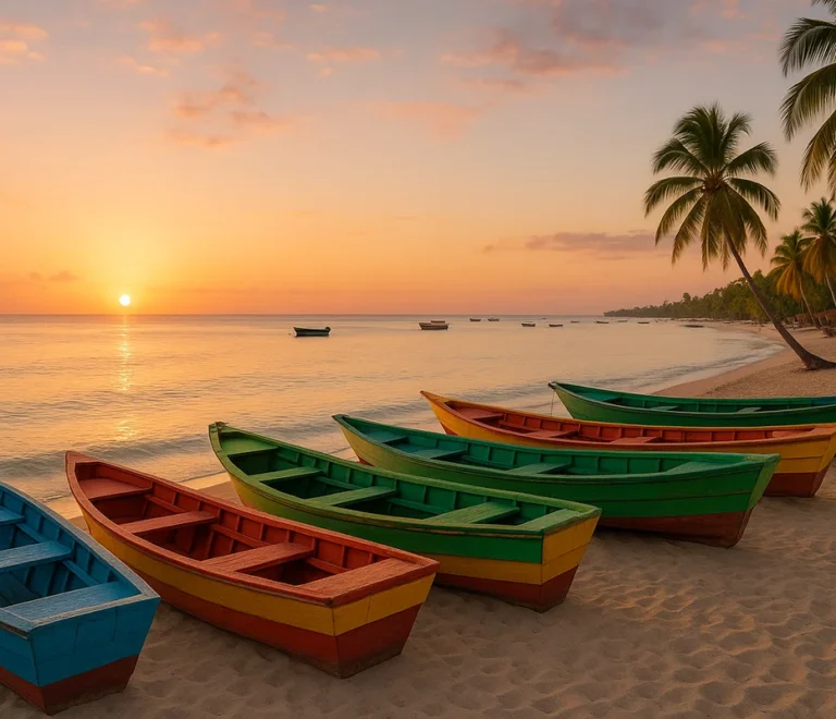 Vista de los botes de pesca en la playa de Bayahibe, una de las cosas que hacer antes del tour a Isla Saona