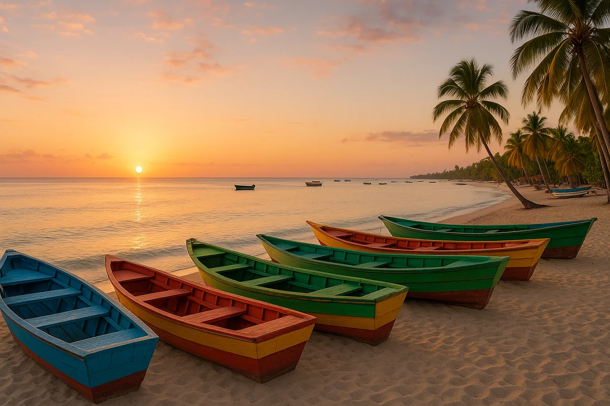 Vista de los botes de pesca en la playa de Bayahibe, una de las cosas que hacer antes del tour a Isla Saona