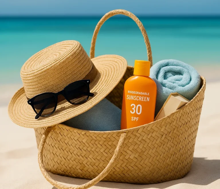 Mochila con todo lo que hay que llevar a una excursión a una isla tropical como Saona