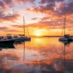 Espectacular atardecer en la costa sur de República Dominicana visto desde el muelle de Bayahibe.