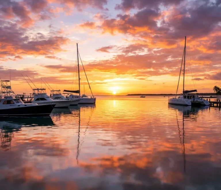 Espectacular atardecer en la costa sur de República Dominicana visto desde el muelle de Bayahibe.