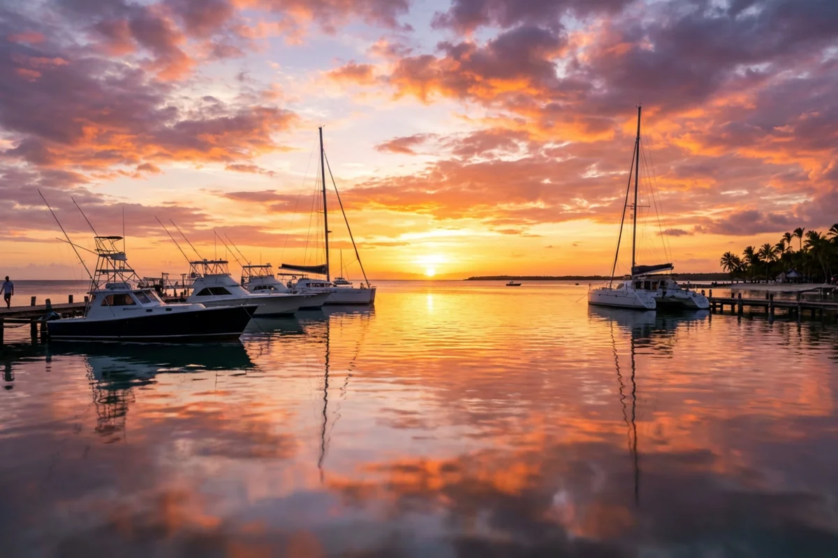 Espectacular atardecer en la costa sur de República Dominicana visto desde el muelle de Bayahibe.