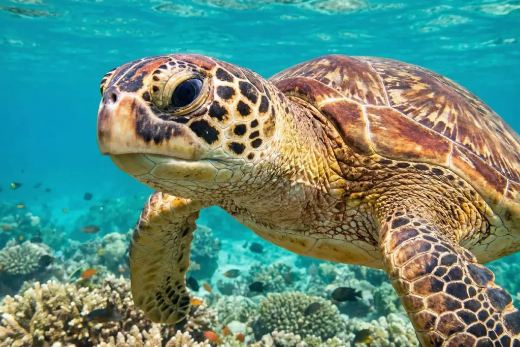 Encuentro con una tortuga marina mientras se practica snorkel en el Caribe Dominicano, cerca de Isla Saona.
