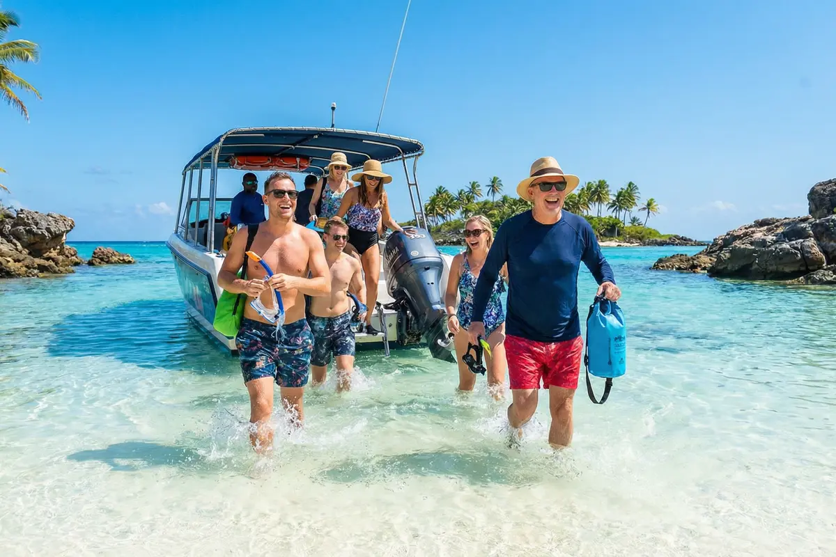 Turistas disfrutando de la Piscina Natural durante la excursión a Isla Saona desde Punta Cana
