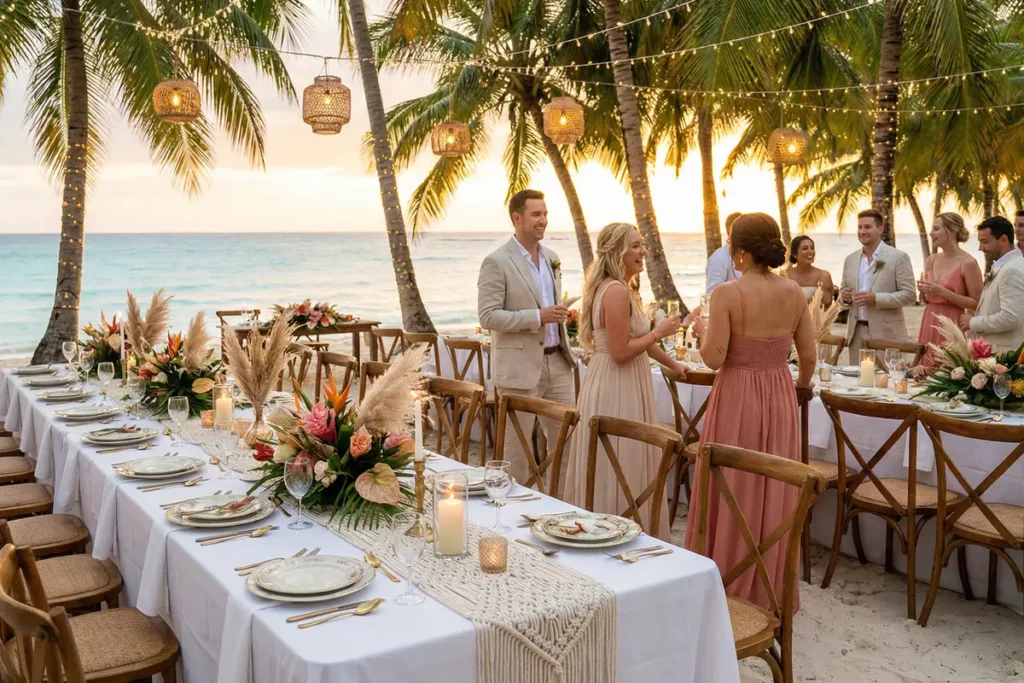 Recepción y banquete de una boda destino en una playa de Isla Saona